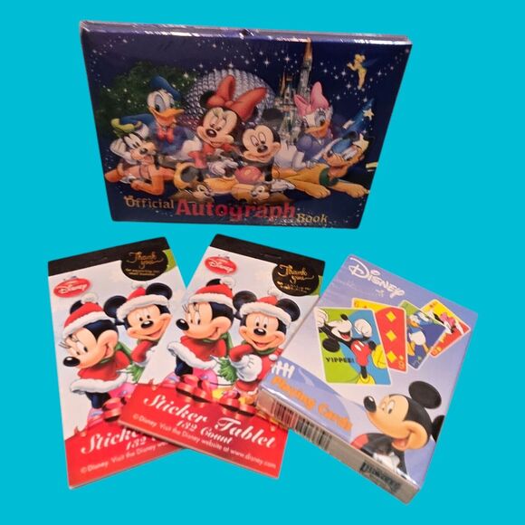 NEW Disney Official Autograph Book Christmas Mickey Mouse Stickers Playing Cards - Picture 10 of 10